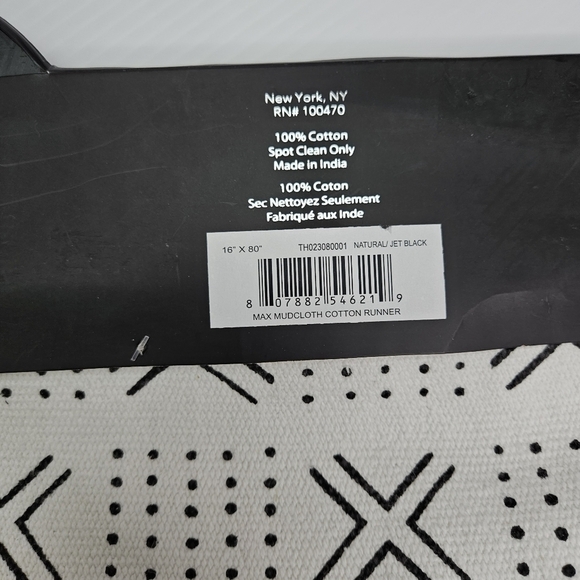 Marlo Lorenz  Mudcloth Table Runner Geometric Cotton NWT 16 x 80 Cream & Black - Picture 7 of 9